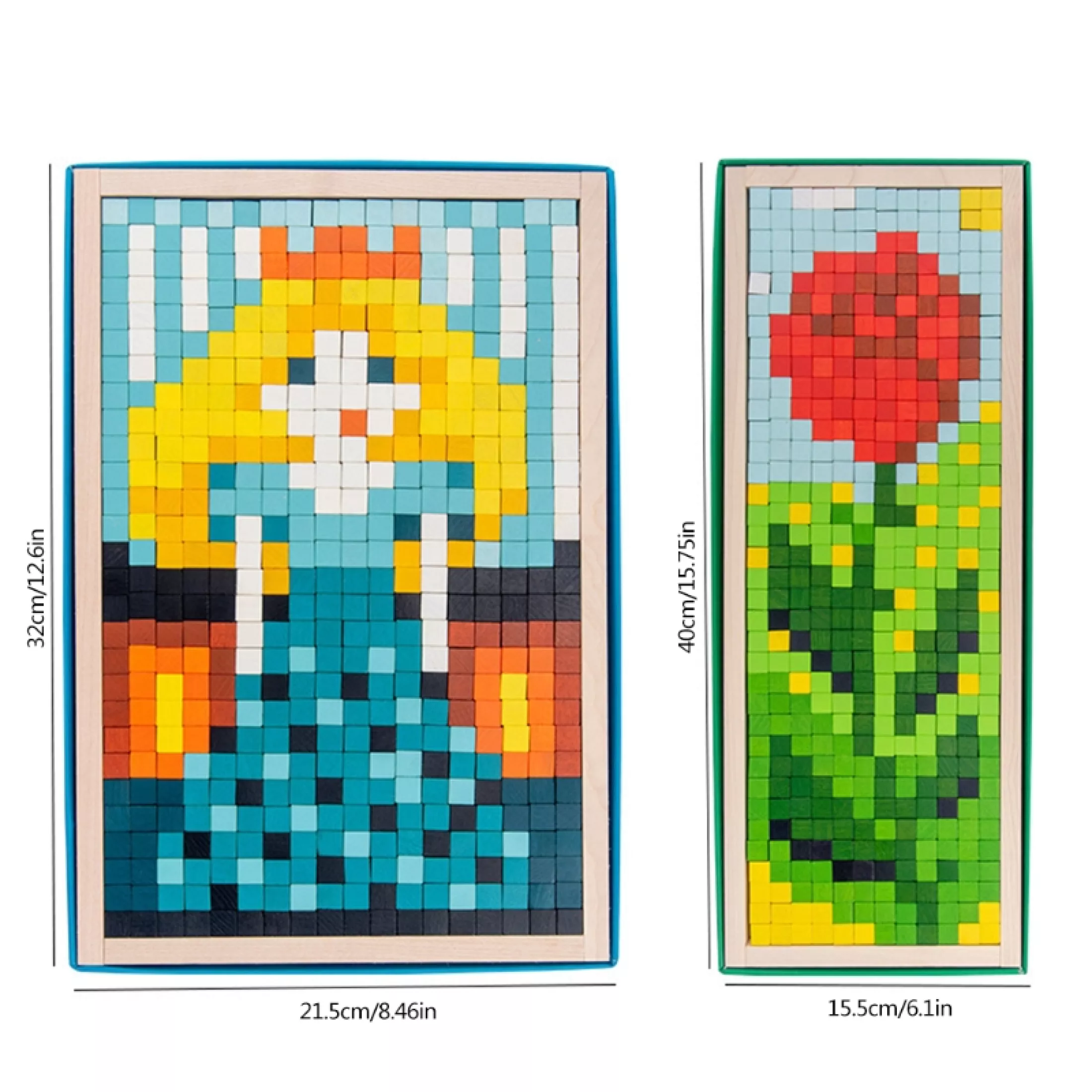 Joc din Lemn Montessori Puzzle Flori Pixel 3D [7]