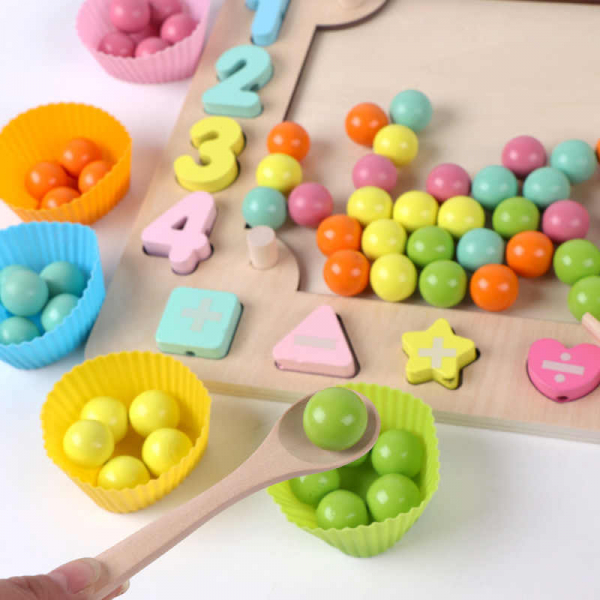 Joc din Lemn Montessori Sortator Culori 4 in 1 - Joc de Pescuit,Cifre, Forme geometrice [6]