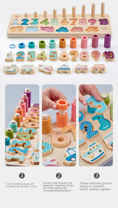 Joc din Lemn Puzzle Logaritmic Cifre cu sunete [8]