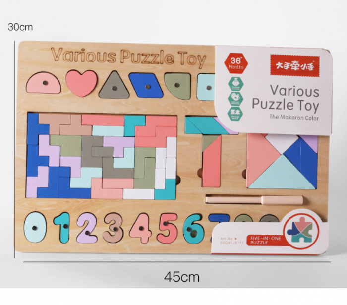 Joc din lemn Tetris si Tangram 5 in 1 [2]