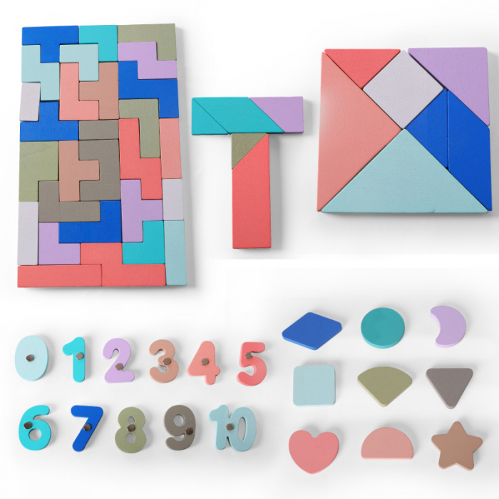 Joc din lemn Tetris si Tangram 5 in 1 [4]