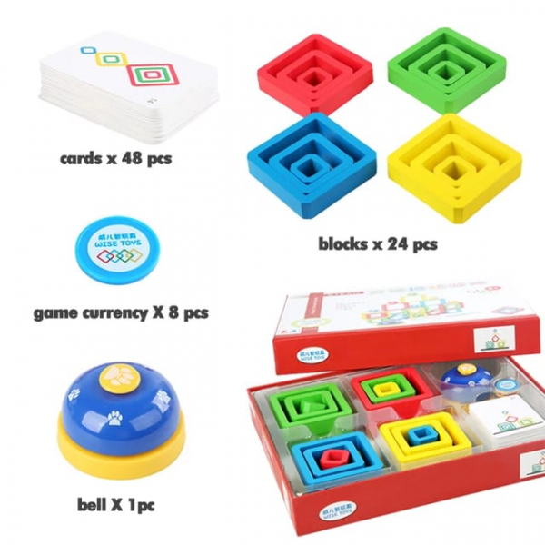 Joc de Societate Stivuire din Lemn - Stacking Game Senzorial cu Forme Geometrice [8]