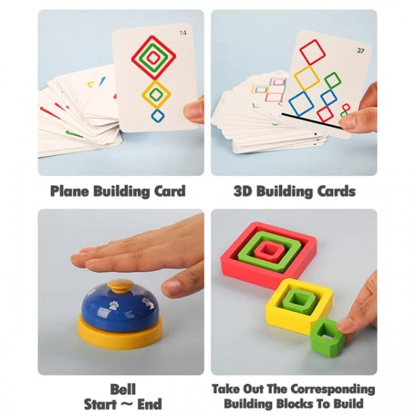 Joc de Societate Stivuire din Lemn - Stacking Game Senzorial cu Forme Geometrice [5]