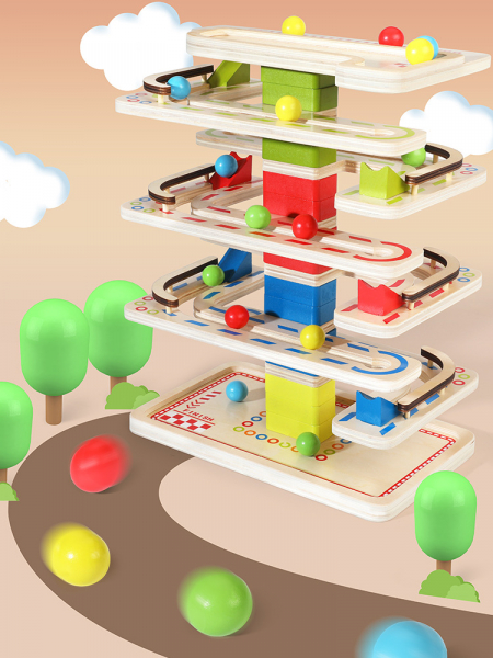 Joc Lemn interactiv Circuit cu Bile [10]