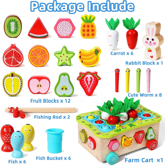 Joc lemn Montessori soratre culori pescuit magneticGradina cu Legume si Fructe [3]