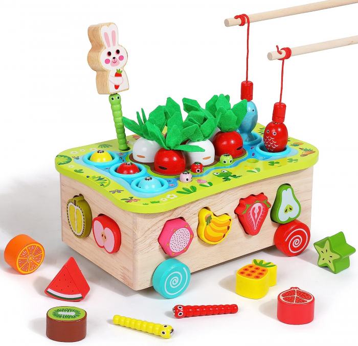 Joc lemn Montessori soratre culori pescuit magneticGradina cu Legume si Fructe [10]