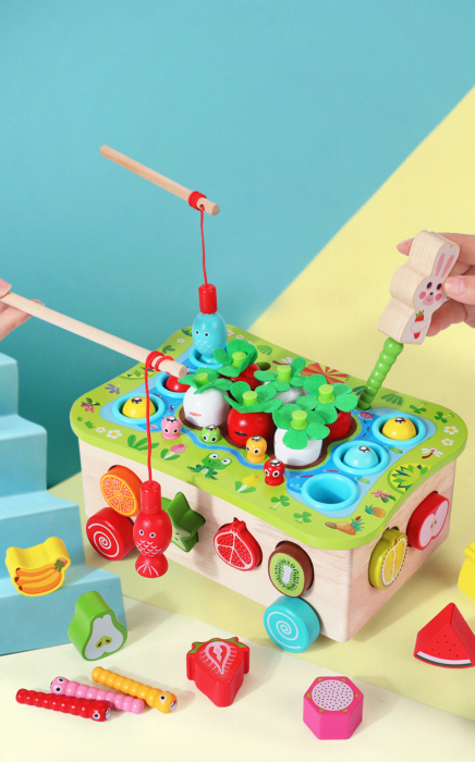 Joc lemn Montessori soratre culori pescuit magneticGradina cu Legume si Fructe [8]