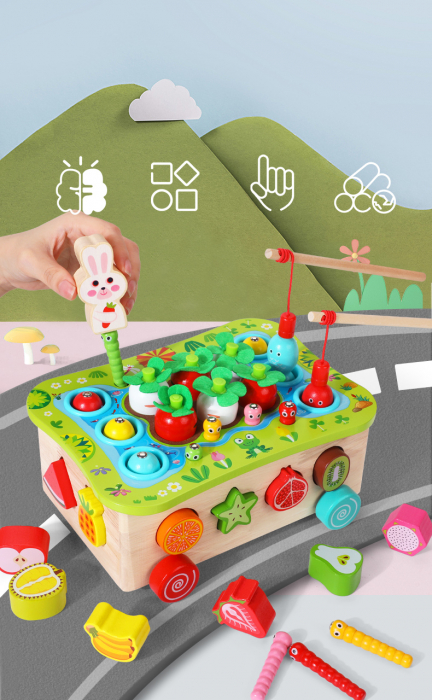 Joc lemn Montessori soratre culori pescuit magneticGradina cu Legume si Fructe [6]
