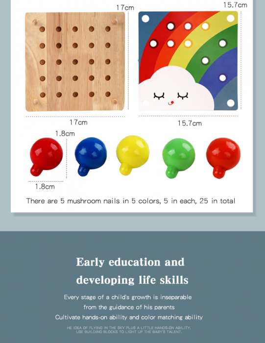 Joc Lemn Mozaic cu Butoni din lemn Joc puzzle educativ Mushroom Pegboard [11]