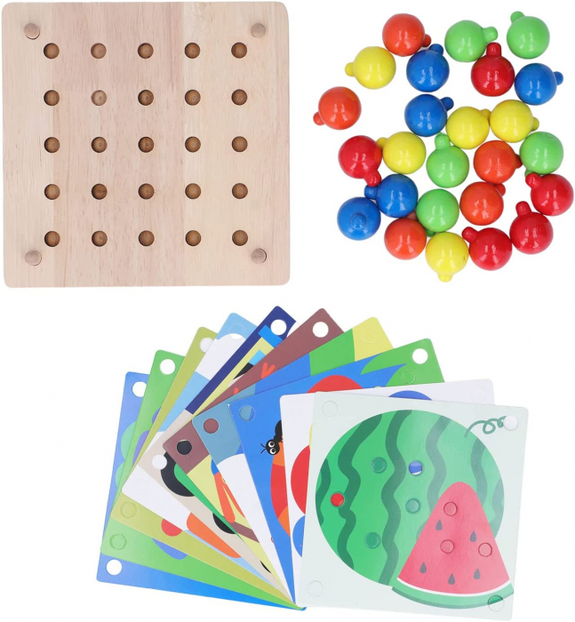 Joc Lemn Mozaic cu Butoni din lemn Joc puzzle educativ Mushroom Pegboard [2]