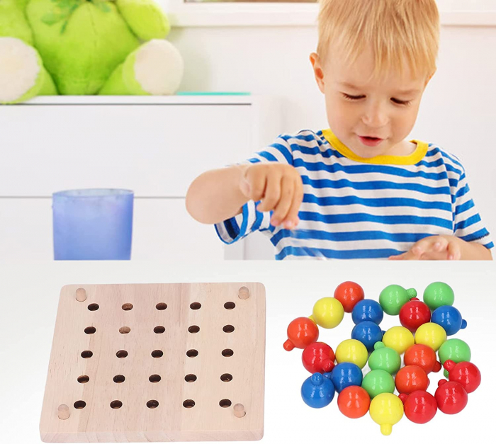Joc Lemn Mozaic cu Butoni din lemn Joc puzzle educativ Mushroom Pegboard [4]