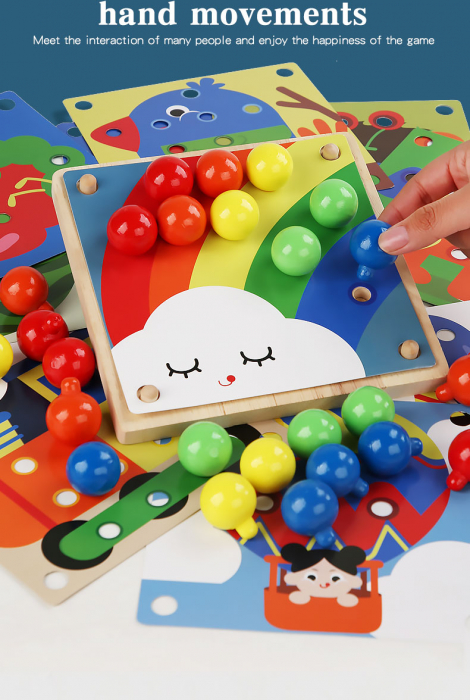 Joc Lemn Mozaic cu Butoni din lemn Joc puzzle educativ Mushroom Pegboard [8]