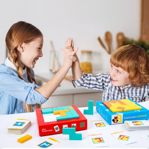 Joc din lemn gandire logica Tangram Puzzle 3D - Puzzle Poligon [6]