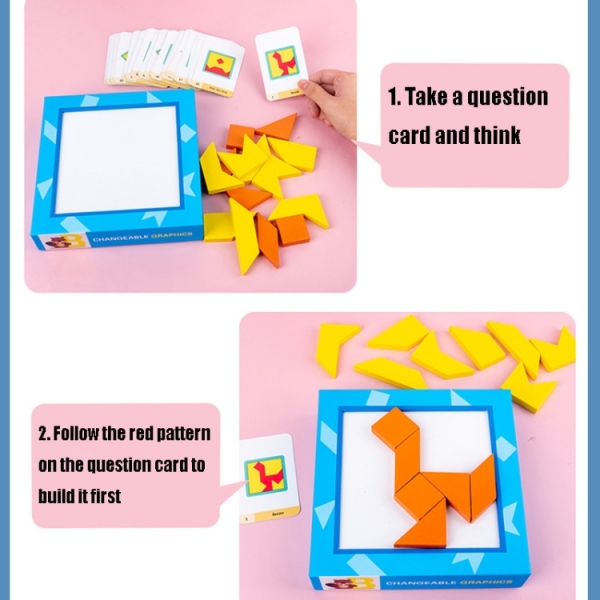 Joc din lemn gandire logica Tangram Puzzle 3D - Puzzle Poligon [5]