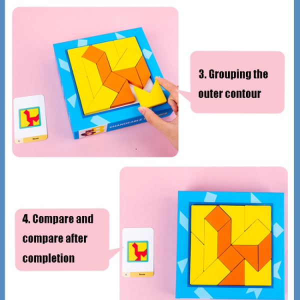 Joc din lemn gandire logica Tangram Puzzle 3D - Puzzle Poligon [7]