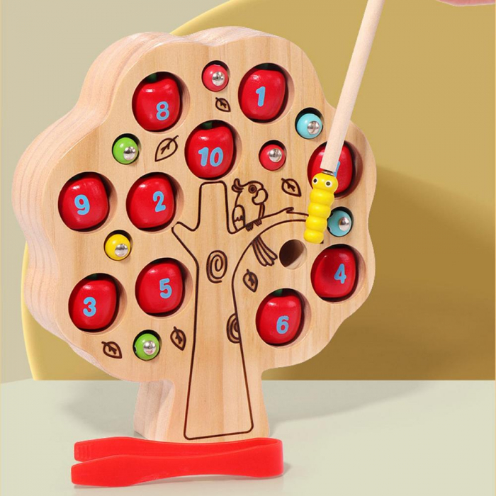 Joc Magnetic Montessori Pomul cu Mere  Numere si Viermisori [5]