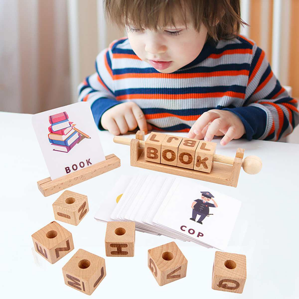 Joc Montessori din lemn Alfabetul 3D si carduri cuvinte in limba engleza [2]