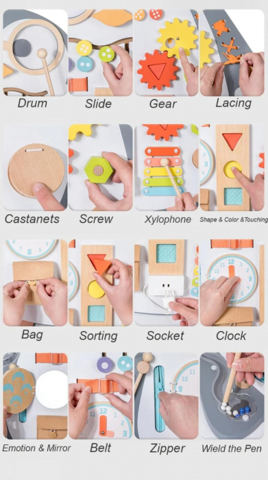 Joc Montessori Busy Board Pinguin 2 in 1 cu Tabla alba de desen [6]