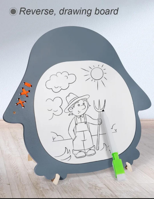 Joc Montessori Busy Board Pinguin 2 in 1 cu Tabla alba de desen [3]