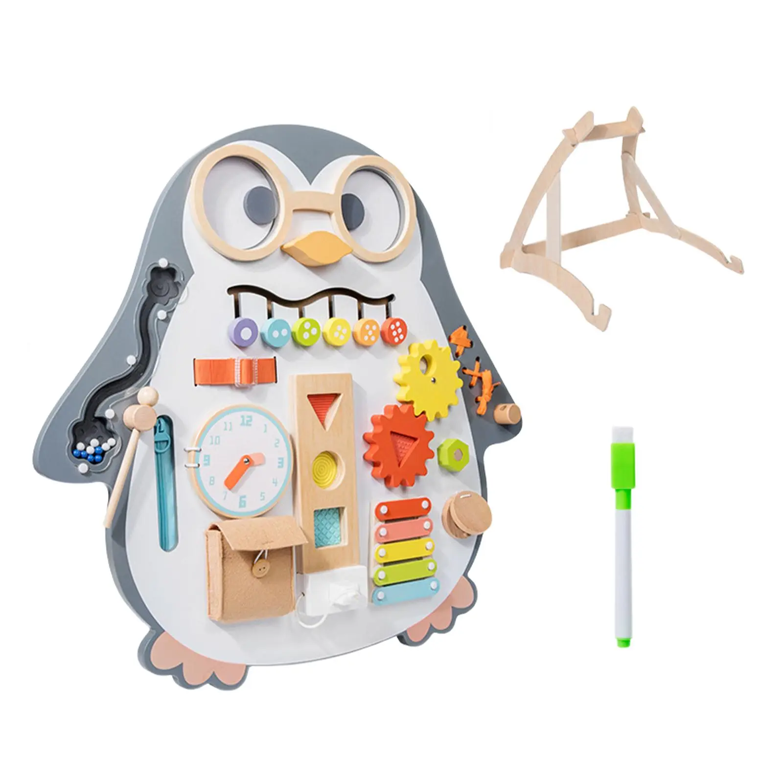 Joc Montessori Busy Board Pinguin 2 in 1 cu Tabla alba de desen [4]