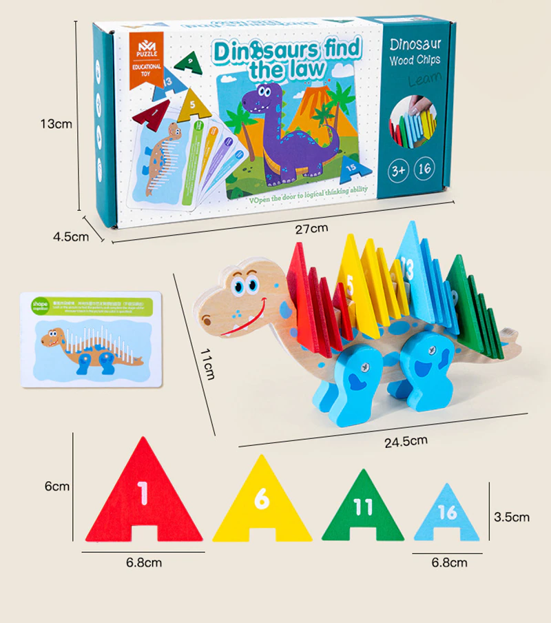 Joc Puzzle Montessori  Lemn  Potrivire si Sortare Culori Carduri Dinozaur [2]
