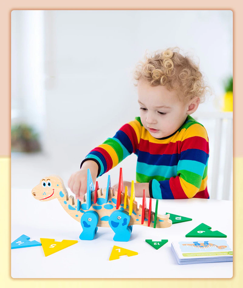 Joc Puzzle Montessori  Lemn  Potrivire si Sortare Culori Carduri Dinozaur [5]