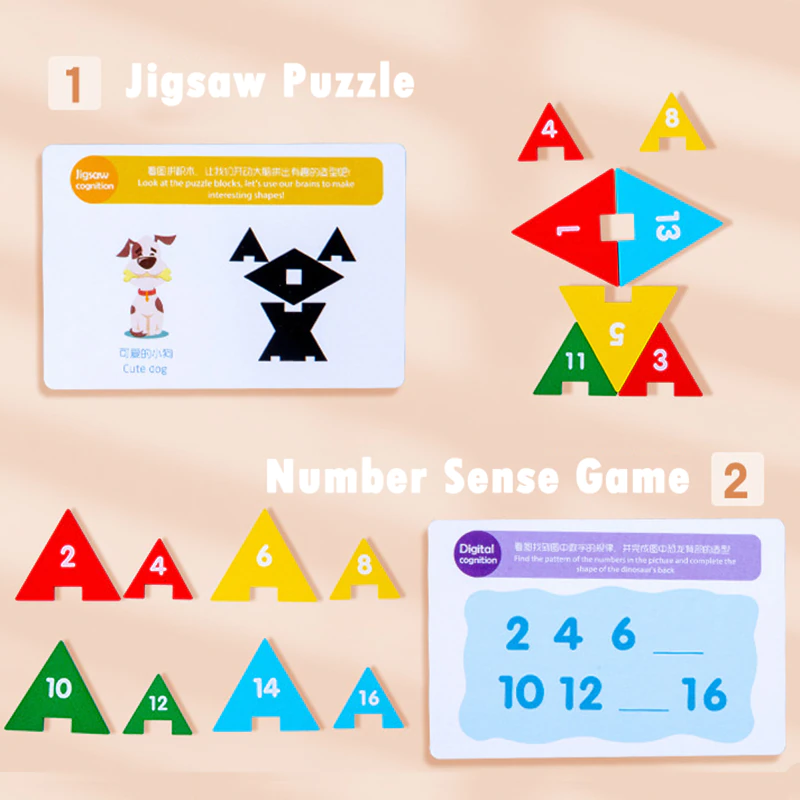 Joc Puzzle Montessori  Lemn  Potrivire si Sortare Culori Carduri Dinozaur [4]