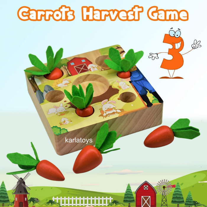 Joc Montessori educativ 3 in 1 Ferma cu Morcovi si Copacul cu Mere [4]