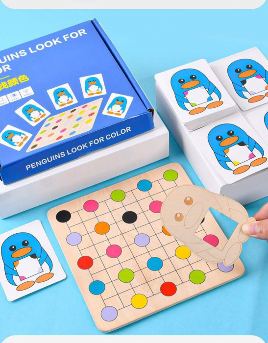 Joc Montessori Educativ din lemn Potrivire culori Pinguinul [3]