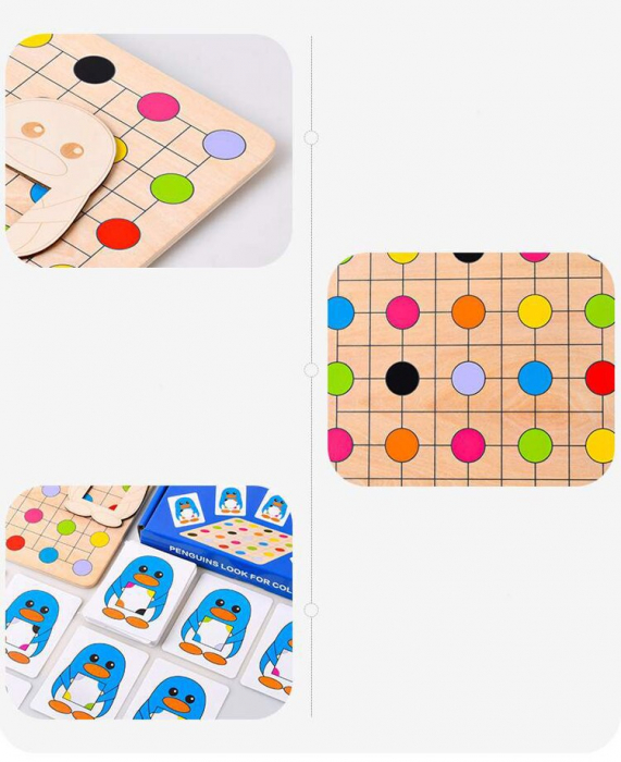 Joc Montessori Educativ din lemn Potrivire culori Pinguinul [4]