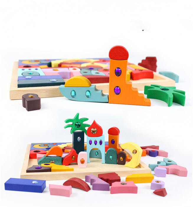 Joc Montessori Cuburi Curcubeu Casa Orient 52 de piese [3]