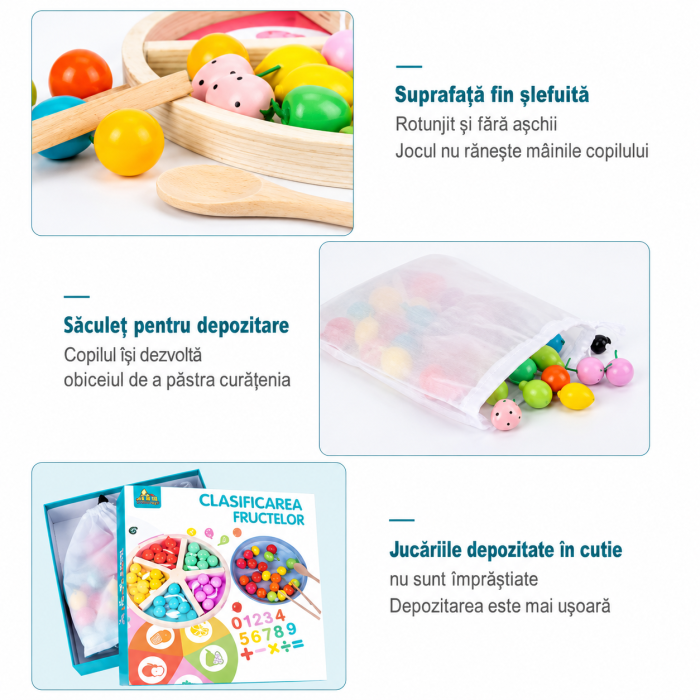 Joc Montessori Sortare Culori si Fructe, Lemn [4]