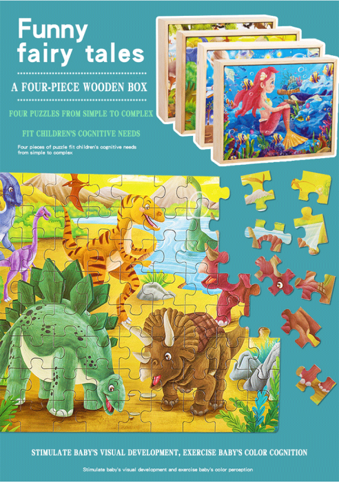 Joc Puzzle din lemn Dinozauri 4 in 1 cu cutie [4]