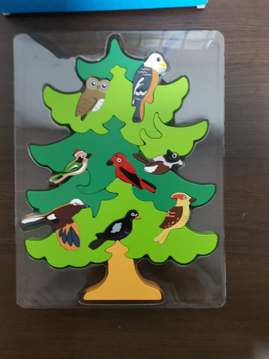 Joc Puzzle Montessori 3D Copacul cu Pasari – Puzzle Educativ din Lemn [3]