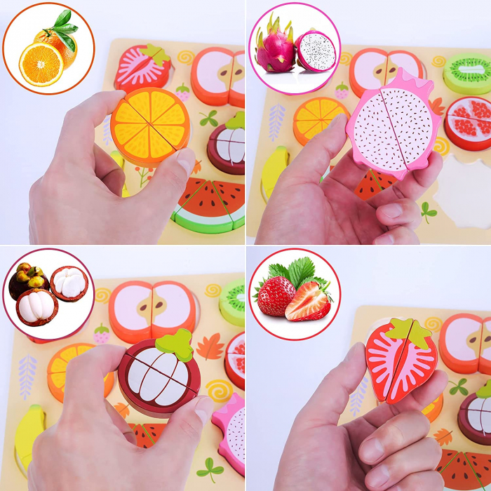 Joc Puzzle Fructe , Legume de Feliat din Lemn Magnetic [2]