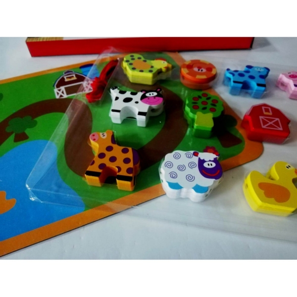 Joc Puzzle Gros din Lemn de insiruit  Animale sau Masinute [3]