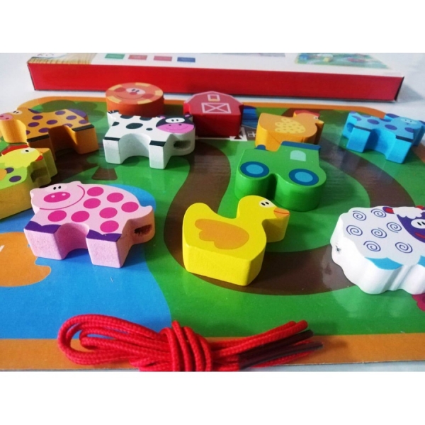 Joc Puzzle Gros din Lemn de insiruit  Animale sau Masinute [2]