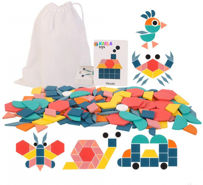 Joc Creativ Puzzle din Lemn Tangram 180 piese [2]