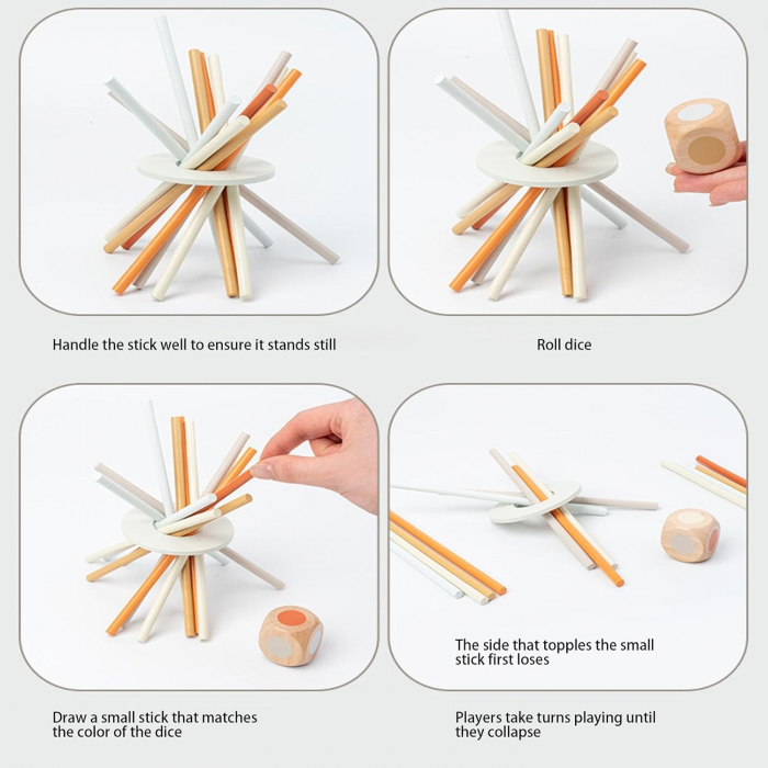 Joc Turn din Lemn Stivuire pentru Copii Puzzle de Echilibru  Jucarie Montessori [2]