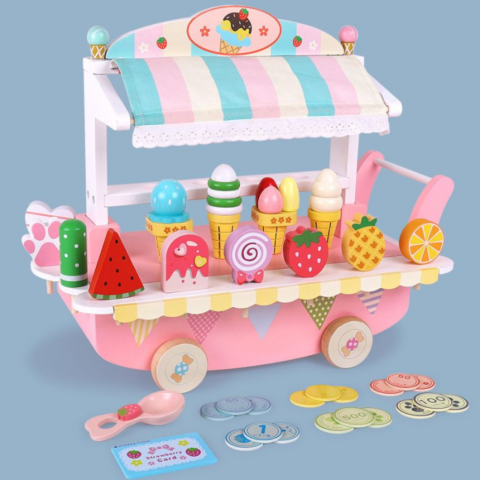 Jucarie de lemn Carucior cu Inghetata cu accesorii incluse [2]