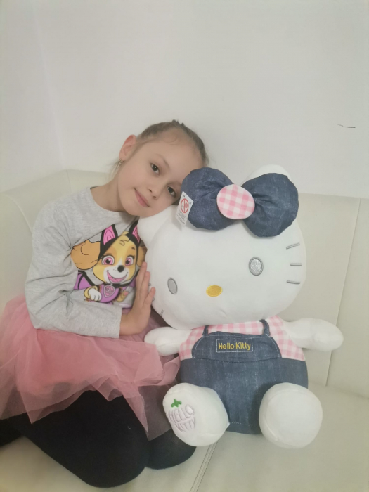 Jucarie de Plus Pisica Hello Kitty cu fundita Albastra 50 cm [2]
