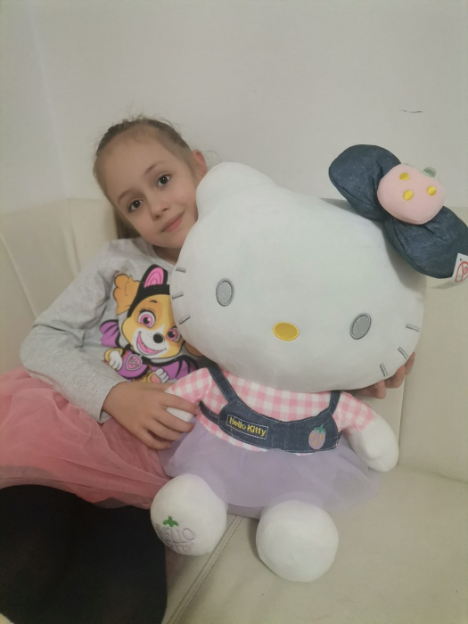 Jucarie de Plus Pisica Hello Kitty cu fundita Albastra 50 cm [2]