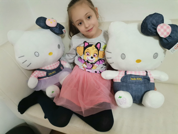 Jucarie de Plus Pisica Hello Kitty cu fundita Albastra 50 cm [2]