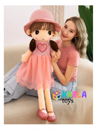 Jucarie de Plus Papusa Kawaii 80 cm cu Palarie si Fustita din Tull Roz [2]