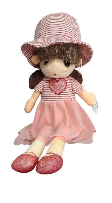 Jucarie de Plus Papusa Kawaii 80 cm cu Palarie si Fustita din Tull Rosu [4]