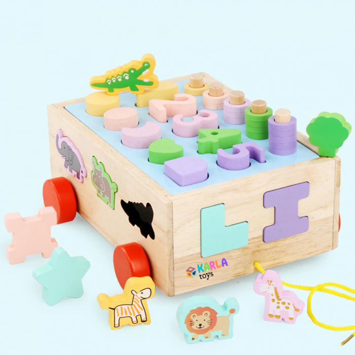 Jucarie din Lemn de tras Sortator Forme, Animale, Puzzle Numere [5]