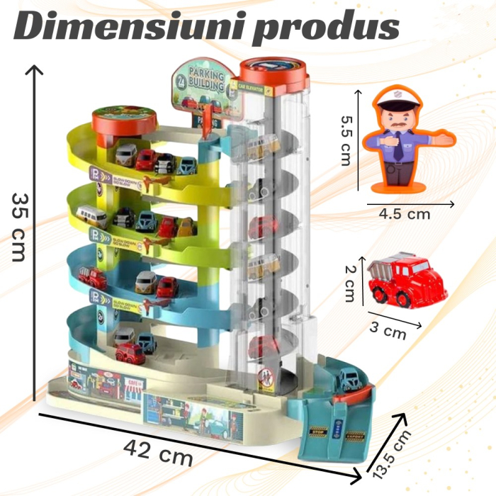 Set Parcare Interactiva cu Lift Automat, 6 masinute si piste spiralate, sunete lumini [6]