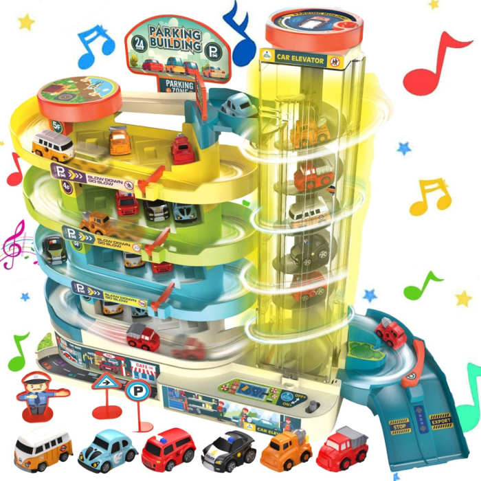 Set Parcare Interactiva cu Lift Automat, 6 masinute si piste spiralate, sunete lumini [1]