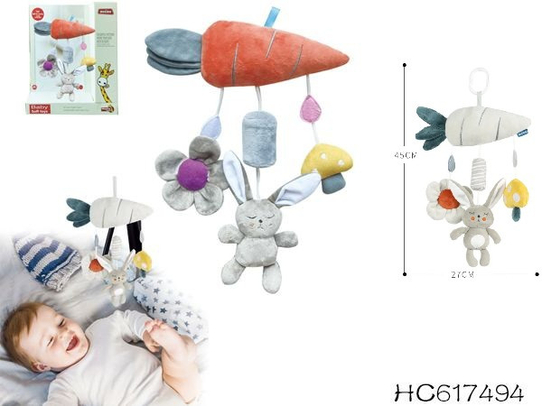 Jucarie din Plus Zdranitoare de Agatat Iepuras cu Morcov, Sunete Interactive, Dentitie, Texturi Senzoriale [2]