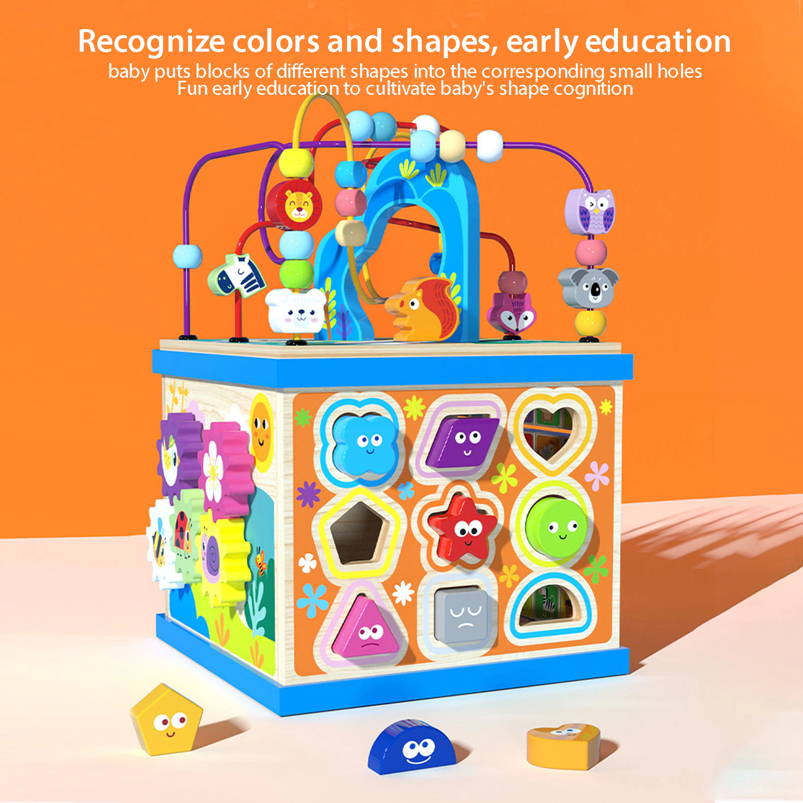 Jucarie educativa Montessori Cub din lemn multifunctional 5 in 1 [6]
